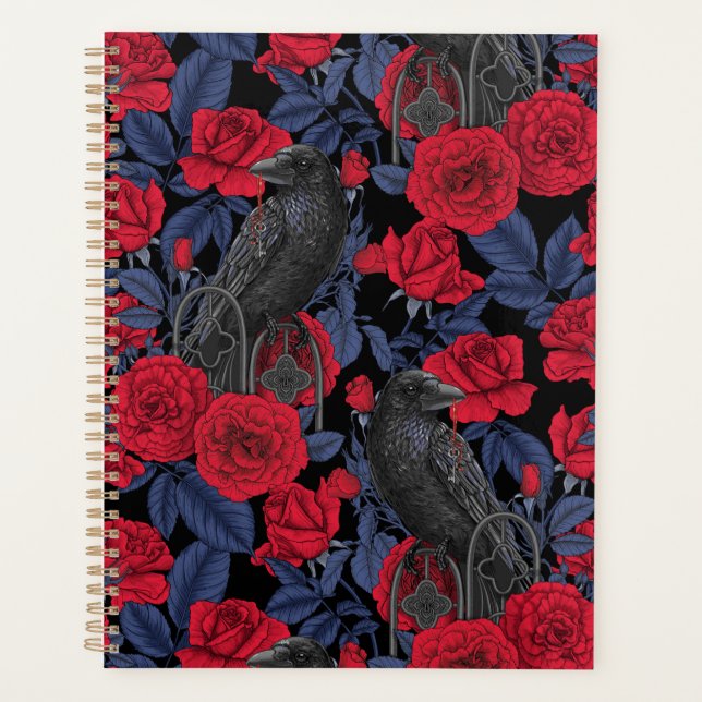 Agenda Ravens y rosas con hojas azul oscuro (Anverso)