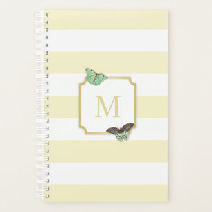 Agenda Rayas amarillas pasteles con mariposas Monograma