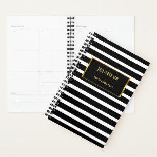 Agenda rayas blancas y negras de moda elegante