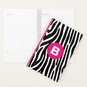 Agenda Rayas de cebra clásicas con monograma rosa brillan