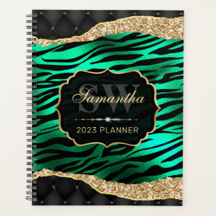 Agenda Rayas de tigre de papel aluminio verde elegante y 