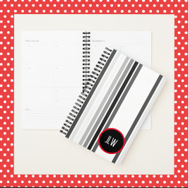 Agenda Rayas grises Círculo rojo Blanco negro con inicial
