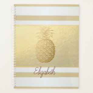 Agenda Rayas modernas de oro femenino, piña dorada