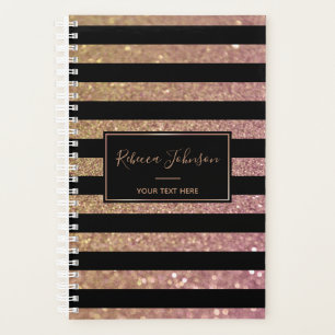 Agenda Rayas Purpurina rosa dorado de lujo - Planner