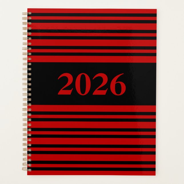 Agenda Rayas Rojas y Negras Patrón Personalizable (Anverso)