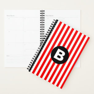 Agenda Rayas verticales rojas y blancas con monograma neg