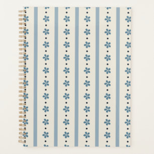 Agenda Rayas y Flores Azules y Crema