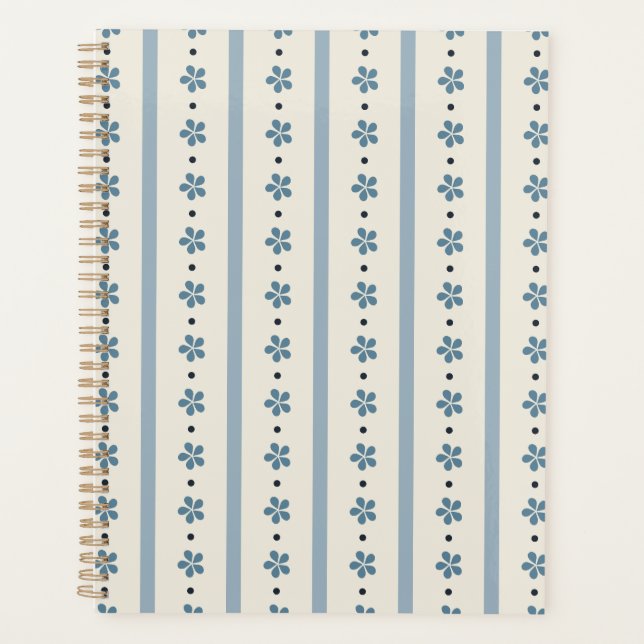 Agenda Rayas y Flores Azules y Crema (Anverso)
