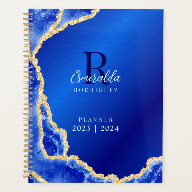 Agenda Real Agate Azul Monogramado 2023 2024 Elegante (Anverso)