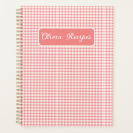 Agenda Recetas de Gingham Rosa Rubor Cuadros Femenino Lin