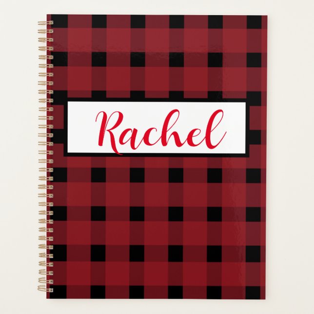 Agenda Red Black Gingham Personalizado (Anverso)