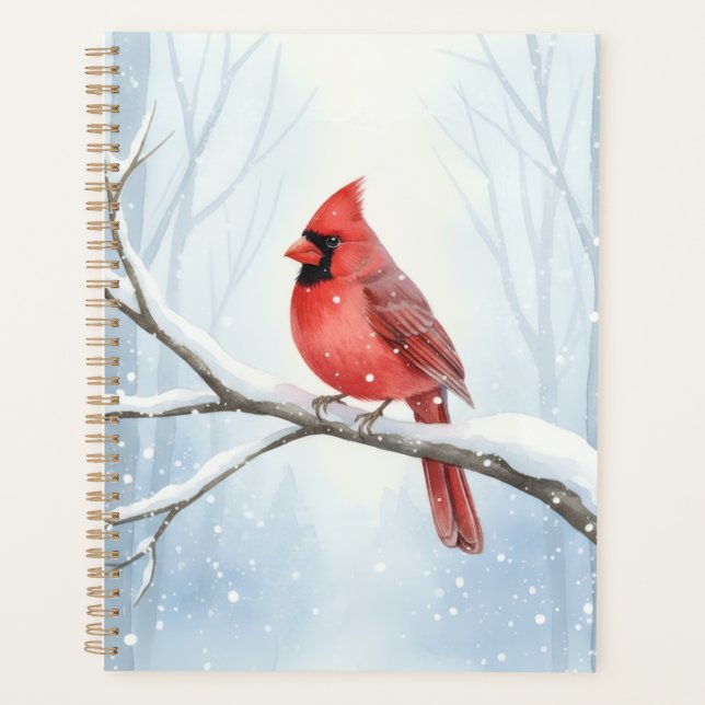 Agenda Red Cardinal Watercolor Winter Forest Academic  (Anverso)
