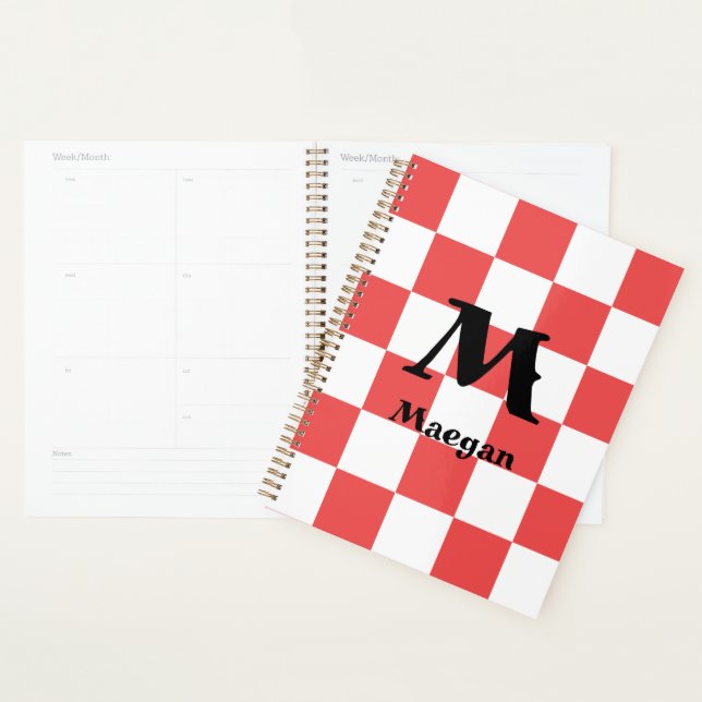 Agenda Red Checkered Pattern Background Planner (Demostración)