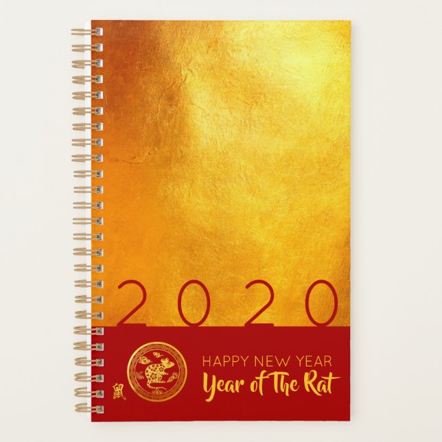 Agenda Red Gold Chinese Rat papel-cut 2020 SP moderno (Anverso)
