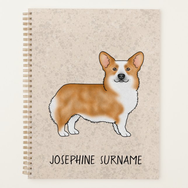 Agenda Red Pembroke Welsh Corgi Perro Con Nombre Personal (Anverso)