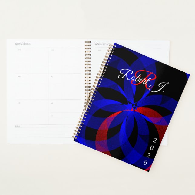 Agenda Red Revolving Accent Geometric Spiral Planner (Demostración)