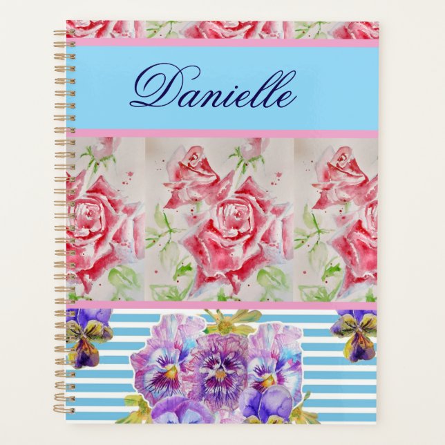 Agenda Red Rose Shabby Chic Watercolor Roses Pink Blue (Anverso)