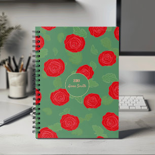 Agenda Red Roses_Green deja guión de patrón floral