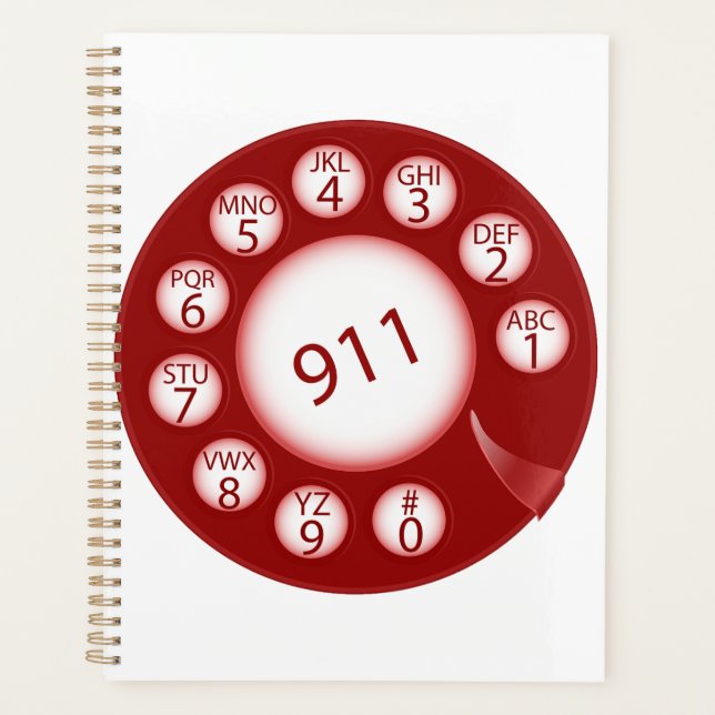 Agenda Red Rotary Phone Dial 911 Emergency Number (Anverso)