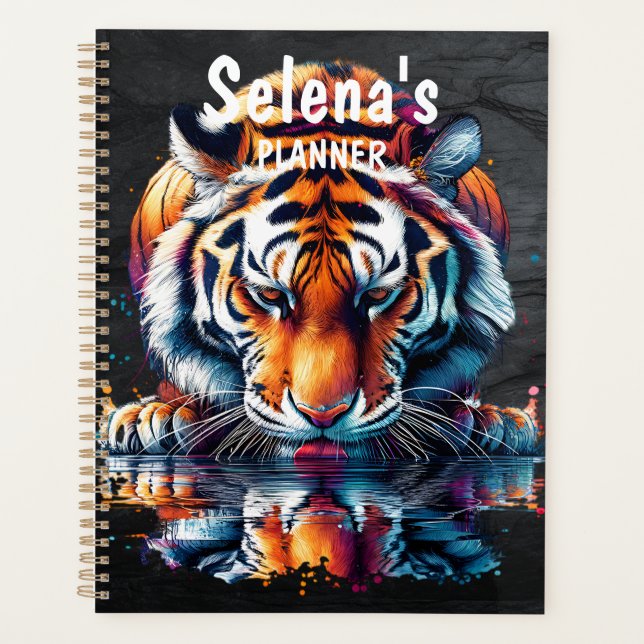 Agenda Reflexión de tigre bebiendo agua personalizada (Anverso)