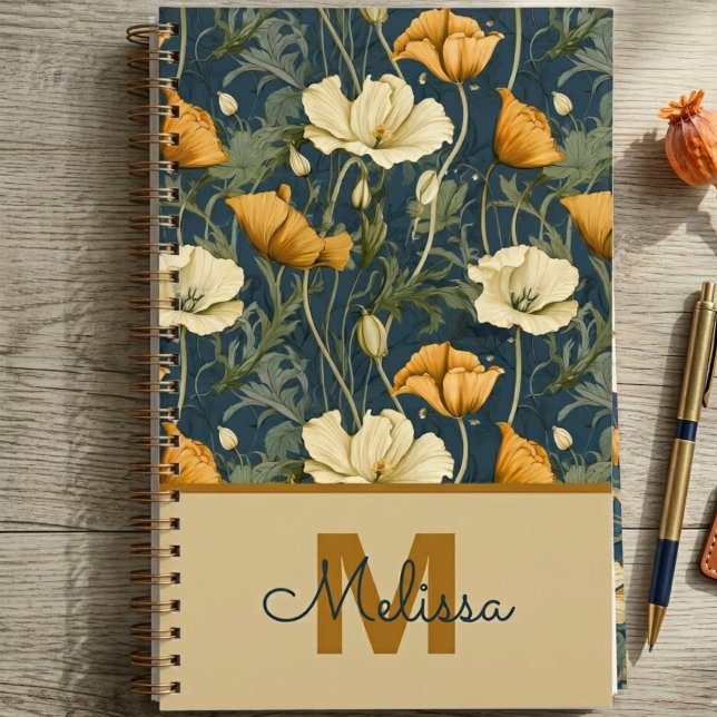 Agenda Regalo Botánico de Flores Silvestres para Graduaci (Moody vintage poppy pattern notebook — a perfect graduation gift for her or teacher thank you idea.)