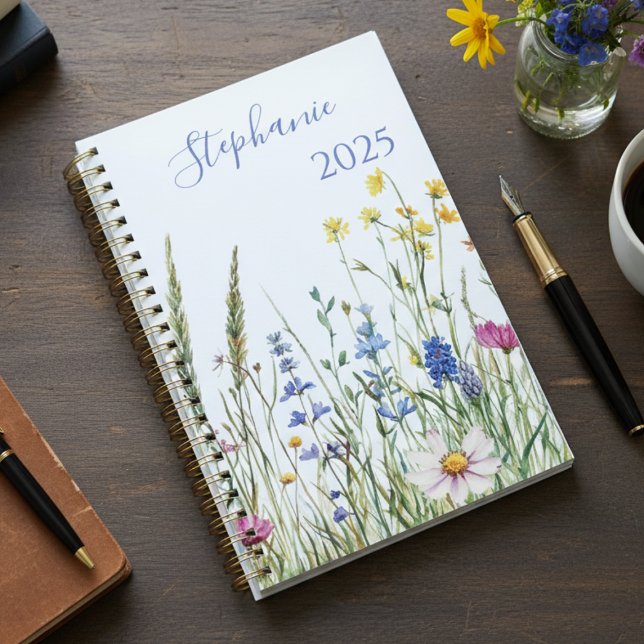 Agenda Regalo Botánico de Flores Silvestres para Graduaci (Floral wildflower meadow planner — a lovely graduation gift for her or teacher appreciation idea.)