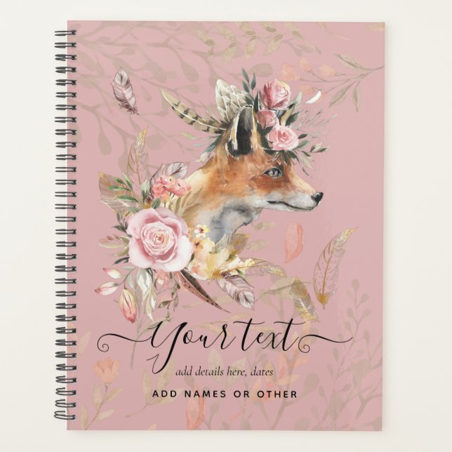 Agenda Regalo conmemorativo de Boho Fox, PERSONALIZADO (Anverso)
