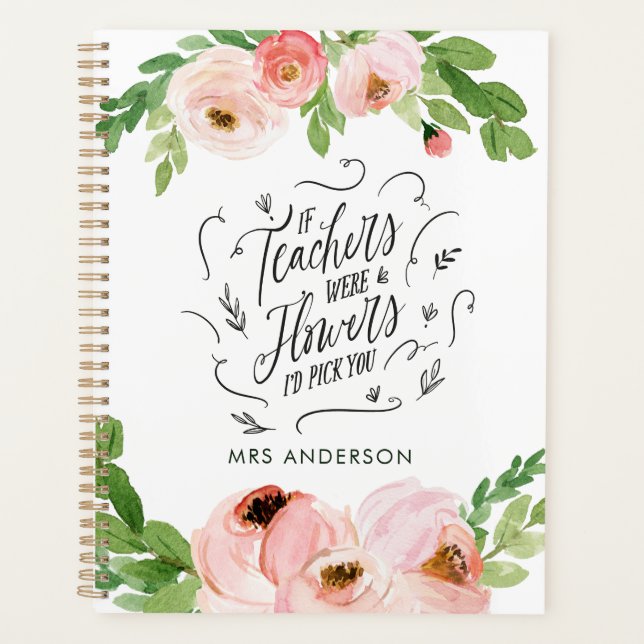 Agenda Regalo del profesor de agradecimiento floral rosa  (Anverso)