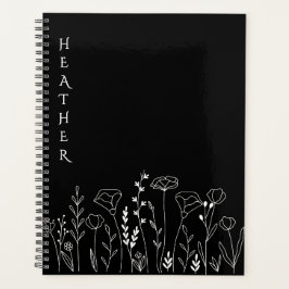 Agenda Regalo Negro Personalizado Boho Wildflower para El