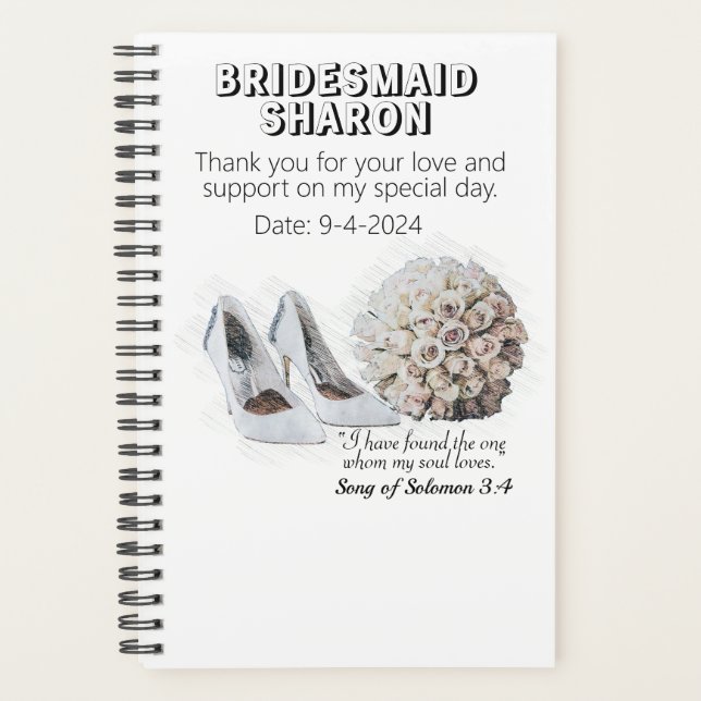 Agenda Regalo personalizado de la dama de honor cristiana (Anverso)