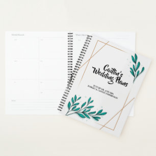 Agenda Relieve metalizado dorado floral verde deja planif