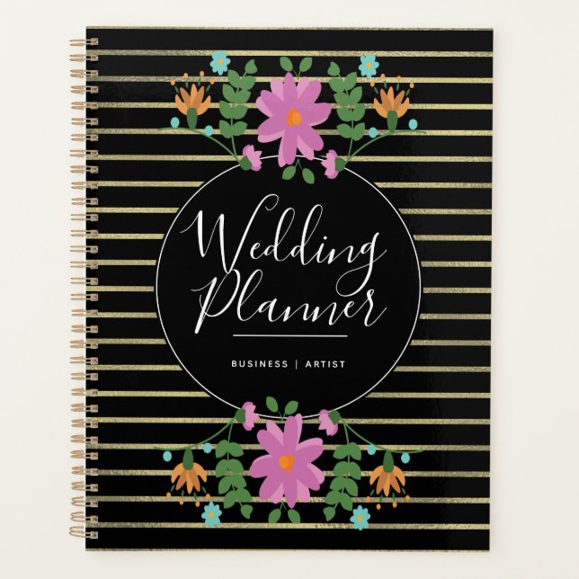 Agenda Relieve metalizado Folk Flower Bouquet Stripes Bod (Anverso)