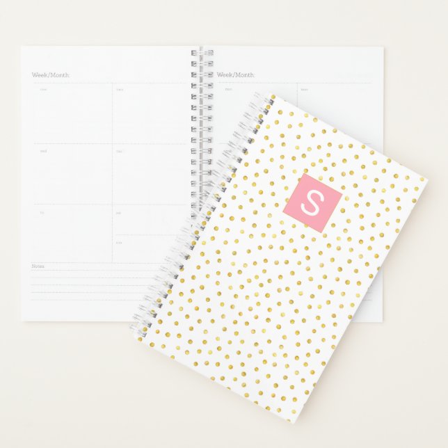 Agenda Relieve metalizado Gold Faux Polka Dot Monograma P (Demostración)