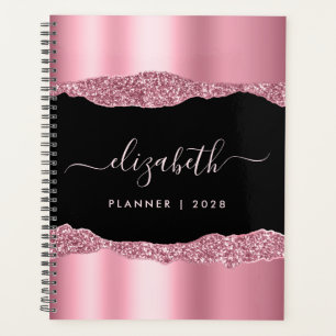 Agenda Relieve metalizado Purpurina rosado monogramado ne