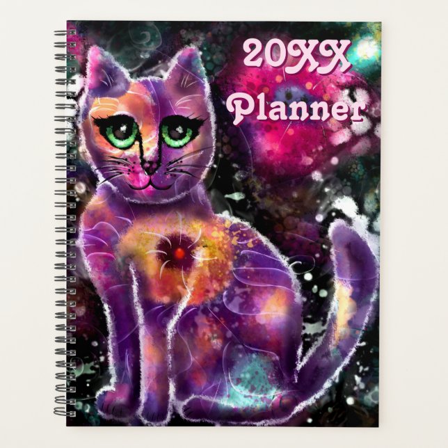 Agenda Resumen caprichoso Gato Kitty Floral Rosa Negro (Anverso)