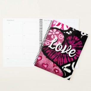 Agenda Resumen de amor Corazón Pink Floral Polka Dots Bla