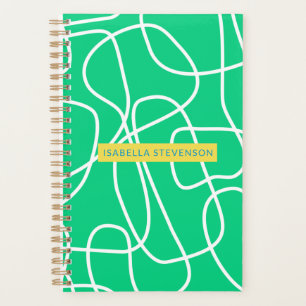 Agenda Resumen de arte de línea moderna en verde personal