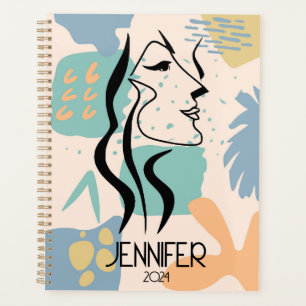 Agenda Resumen de diseño colorido con cara de mujer