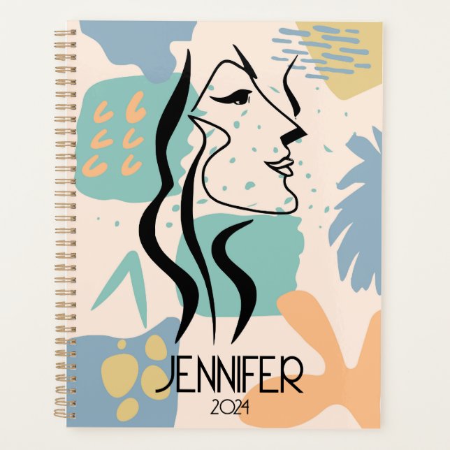 Agenda Resumen de diseño colorido con cara de mujer (Anverso)