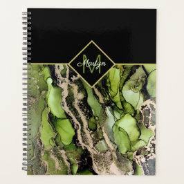 Agenda Resumen de oro verde negro monogramado