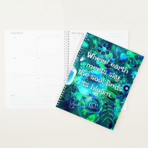 Agenda Resumen Floral Verde azulado Azul Verde Personaliz