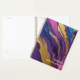 Agenda Resumen Flujo de arte - Azul morado rosado y dorad