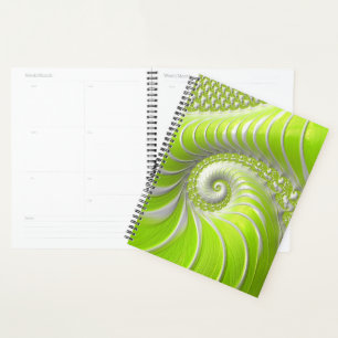 Agenda Resumen fractal de espiral verde limón moderno