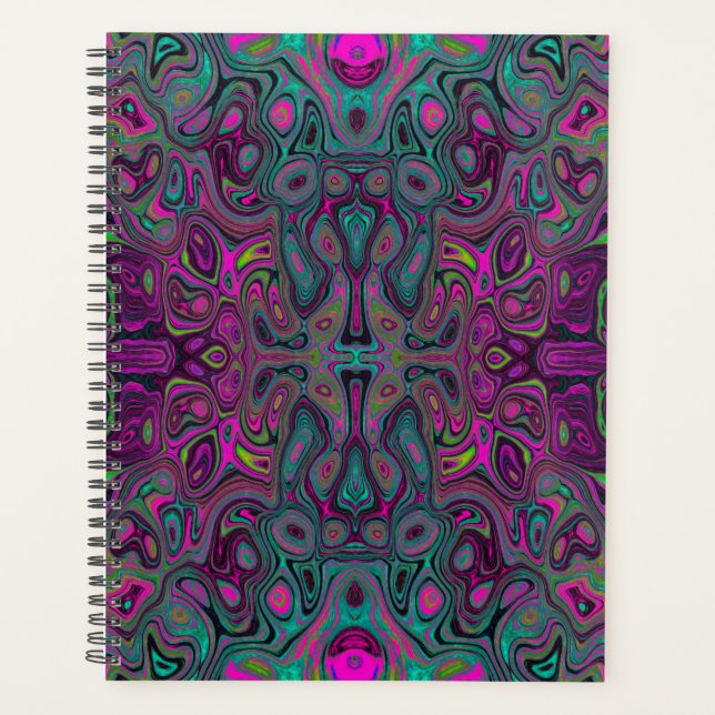 Agenda Resumen Magenta y patrón Verde azulado de Groovy A (Anverso)