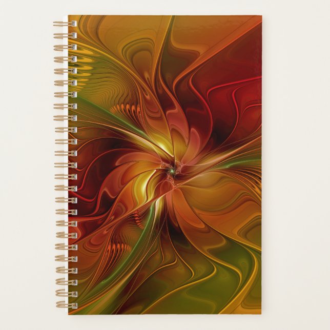 Agenda Resumen Naranja rojo Brown Flor de arte fractal ve (Anverso)