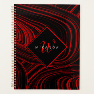 Agenda Resumen negro y rojo moderno monogramado