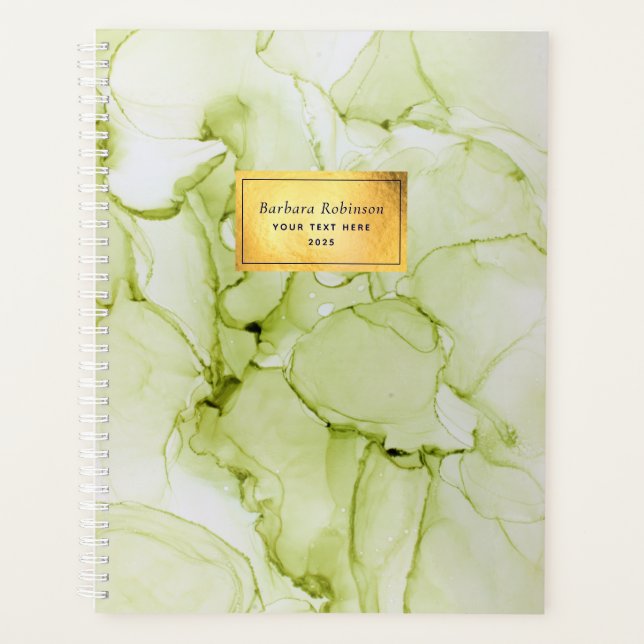 Agenda Resumen Planner de Personalizado verde y Relieve m (Anverso)