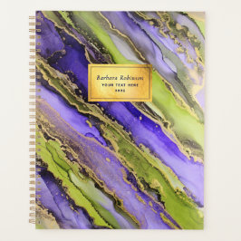 Agenda Resumen Relieve metalizado dorado morado verde neg