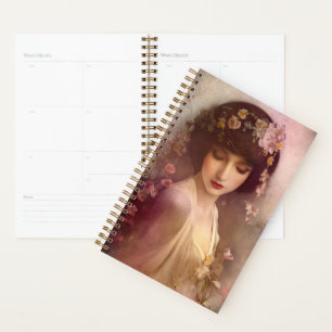 Agenda Retrato de estilo vintage de hermosa mujer floral