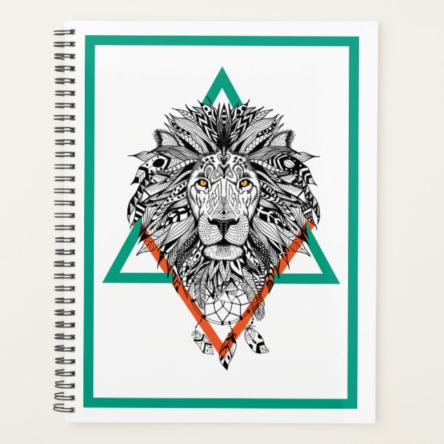 Agenda Retrato de león geométrico azteca (Anverso)